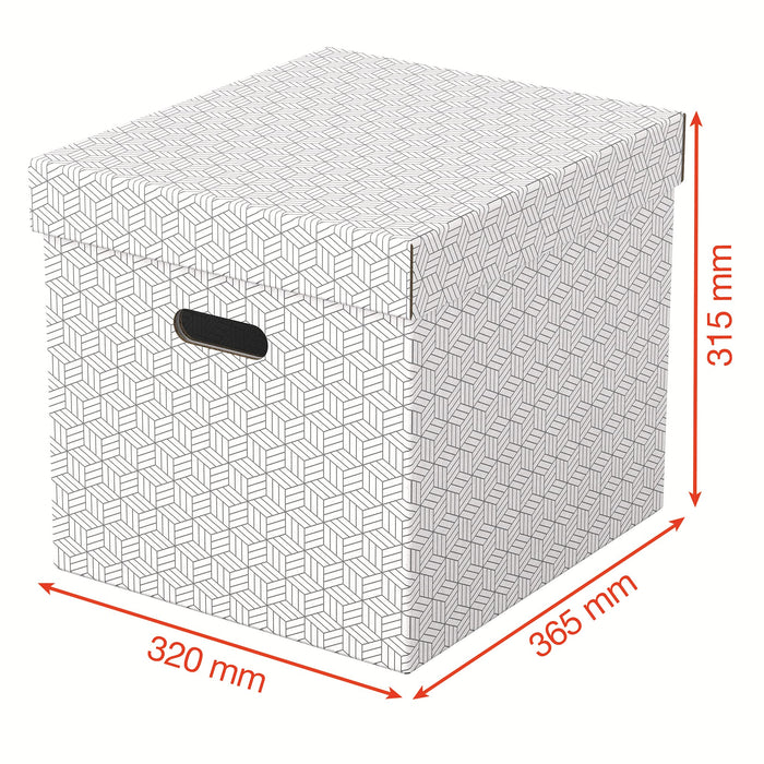 Esselte Home Storage Box 628288 Cube Large 100% Recycled Cardboard White 320 x 365 x 315 mm Pack of 3