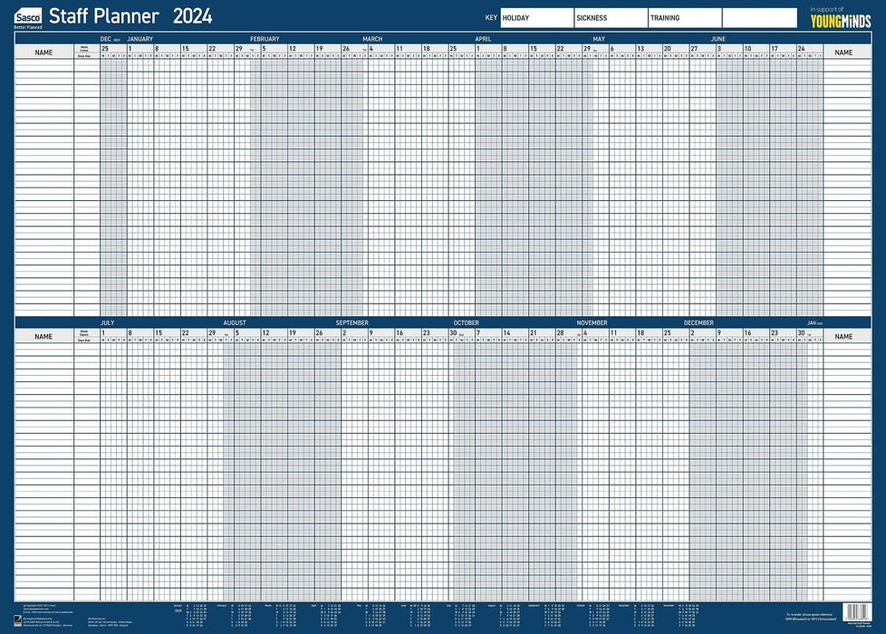 SASCO Staff Annual Planner Mounted 2024 Landscape Blue English 91.5 x 61 cm