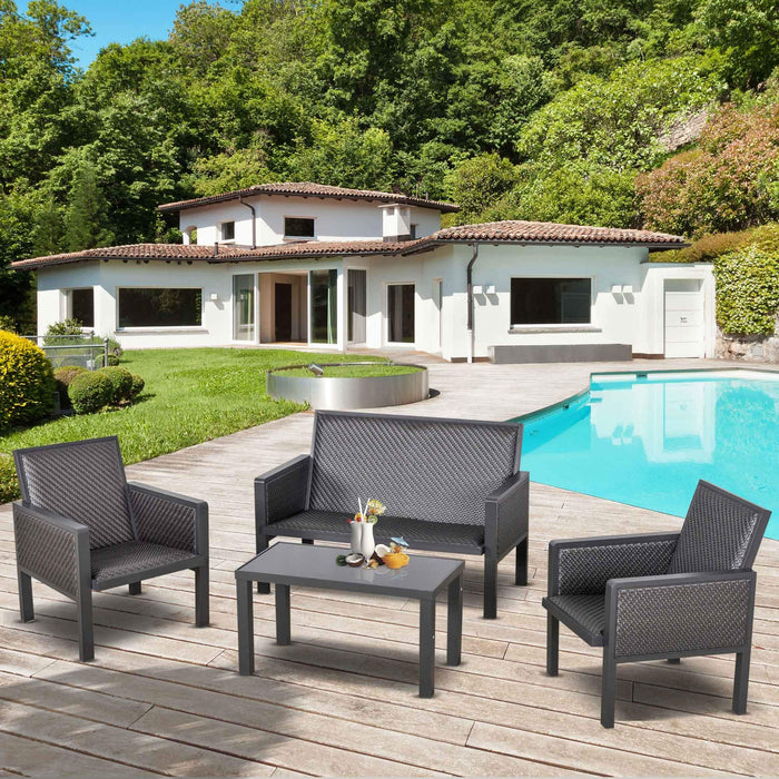 OutSunny Set Rattan Sofa and Table Deep Grey