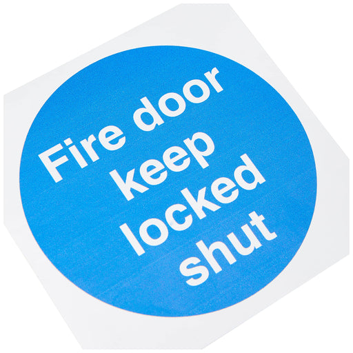 Mandatory Sign Fire Door Keep Locked Vinyl Blue, White 10 x 10 cm