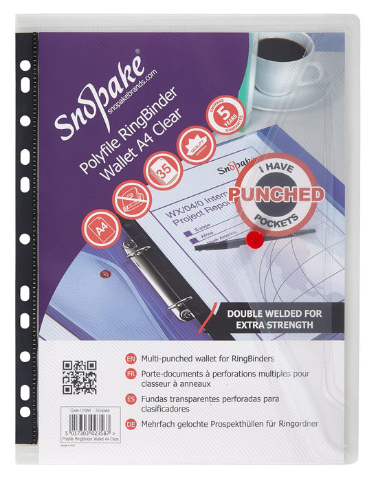 Snopake Polyfile Document Wallet A4 PP (Polypropylene) Portrait 34 (W) x 31 (H) cm Transparent Pack of 5