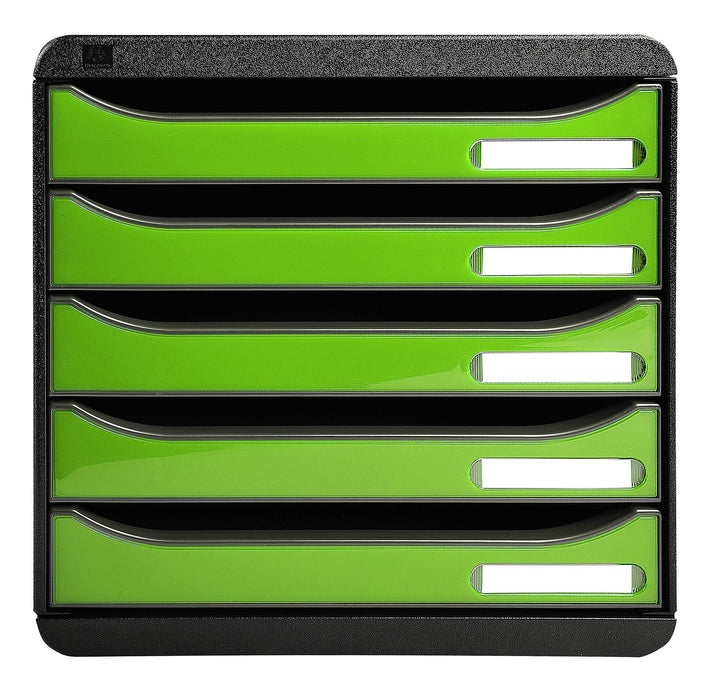 Exacompta Drawer Unit with 5 Drawers Big Box Plus Plastic Glossy Black, Apple Green 27.8 x 34.7 x 27.1 cm