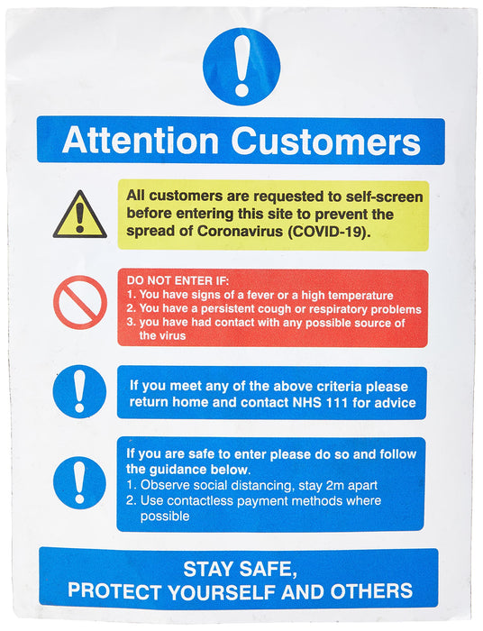 Seco Health & Safety Poster Attention customers Self-Adhesive Vinyl 15 x 20 cm