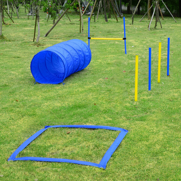 PawHut Pet Agility Set 6x Steel Stakes, 4x Spikes, 4x Lunch Box Spikes Blue, Yellow