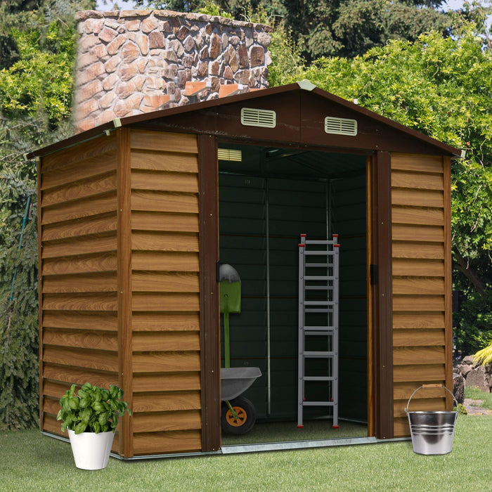 OutSunny Garden Shed Storage Outdoors Water proof Brown, Wood Grain 1956 mm x 2357 mm x 2087 mm