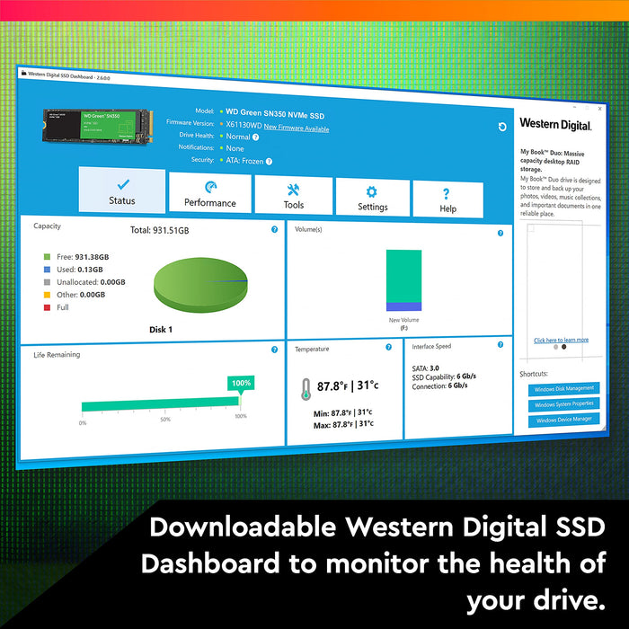 Western Digital Green SN350 M.2 500GB PCI Express 3.0 TLC NVMe Internal Solid State Drive