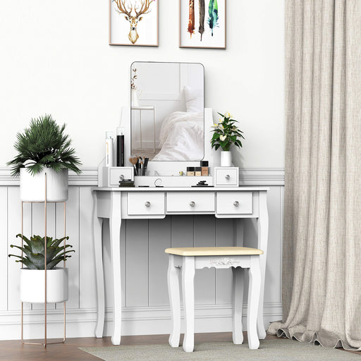 HOMCOM Dressing Table Set White 5 Drawers