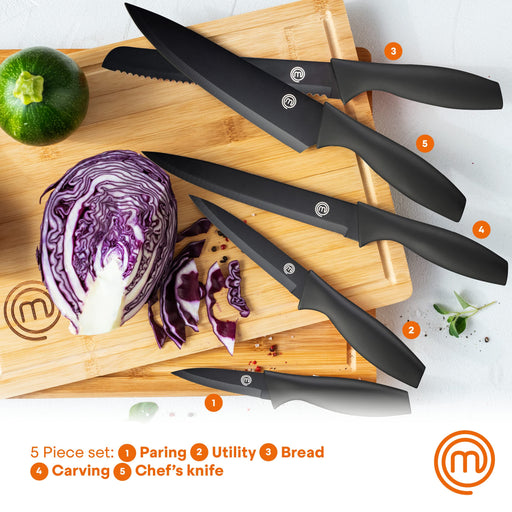 MasterChef Knife Set Stainless Steel Non-Stick Coating Black, White Set of 5