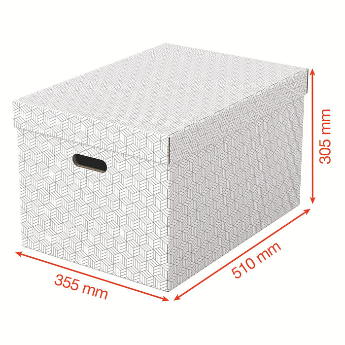 Esselte Home Storage Box 628286 Large 100% Recycled Cardboard White 355 x 510 x 305 mm Pack of 3