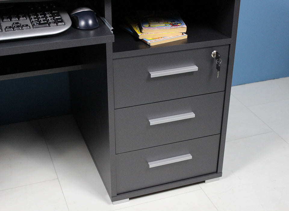 GERMANIA Home Office Desk with Anthracite Coloured Melamine Top and 3 Lockable Drawers 484 1,450 x 700 x 750 mm