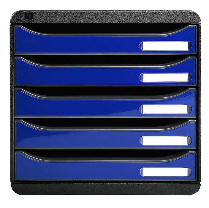 Exacompta Drawer Unit with 5 Drawers Big Box Plus Plastic Glossy Black, Ocean Blue 27.8 x 34.7 x 27.1 cm