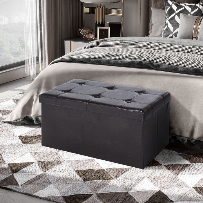 HOMCOM Folding Storage Ottoman Faux Leather Brown