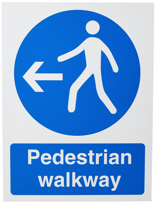 Mandatory Sign Pedestrian Walkway with Left Arrow Plastic 20 x 15 cm