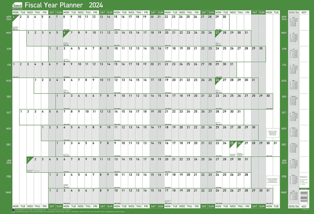 SASCO Fiscal Annual Planner Mounted 2024 Landscape Green English 91.5 x 61 cm