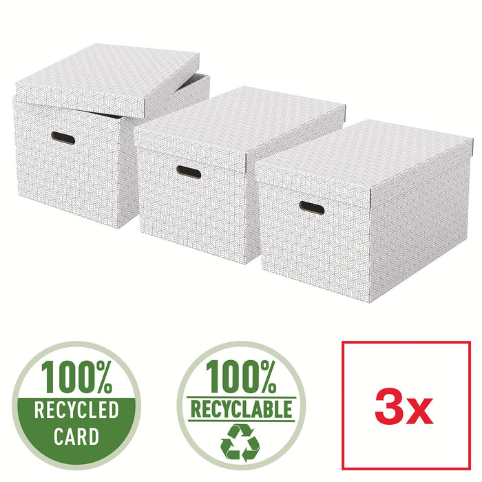 Esselte Home Storage Box 628286 Large 100% Recycled Cardboard White 355 x 510 x 305 mm Pack of 3