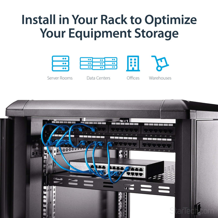 StarTech.com 1U 4-Post Adjustable Vented Server Rack Mount Shelf Maximum Weight 150kg