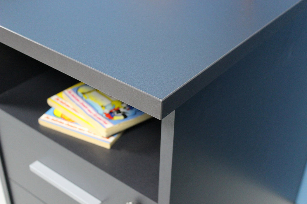 GERMANIA Home Office Desk with Anthracite Coloured Melamine Top and 3 Lockable Drawers 484 1,450 x 700 x 750 mm