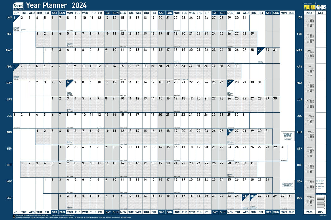 SASCO Annual Planner Unmounted 2024 Landscape Blue English 91.5 x 61 cm