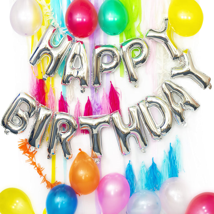 On the Wall Balloons Happy Birthday Silver 21418 Set of 17