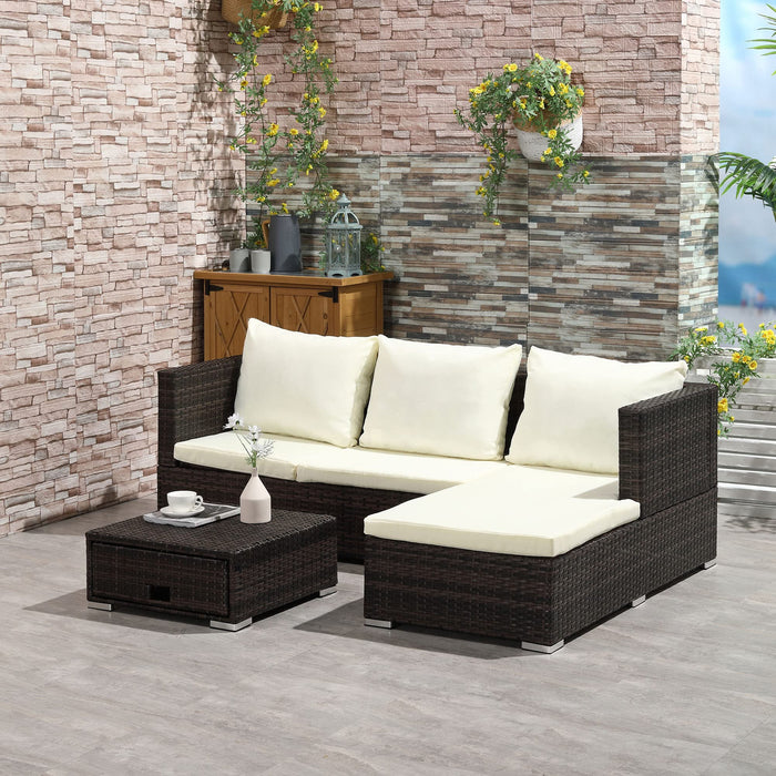 OutSunny Sofa 640 x 1,300 x 620 mm Polyethylene,Alloy Steel, Rattan,Metal Brown