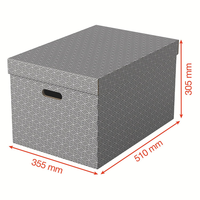 Esselte Home Storage Box 628287 Large 100% Recycled Cardboard Grey 355 x 510 x 305 mm Pack of 3