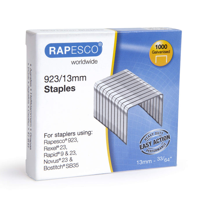 Rapesco 923/13 mm Staples 1484 Galvanised Steel Silver Pack of 1000