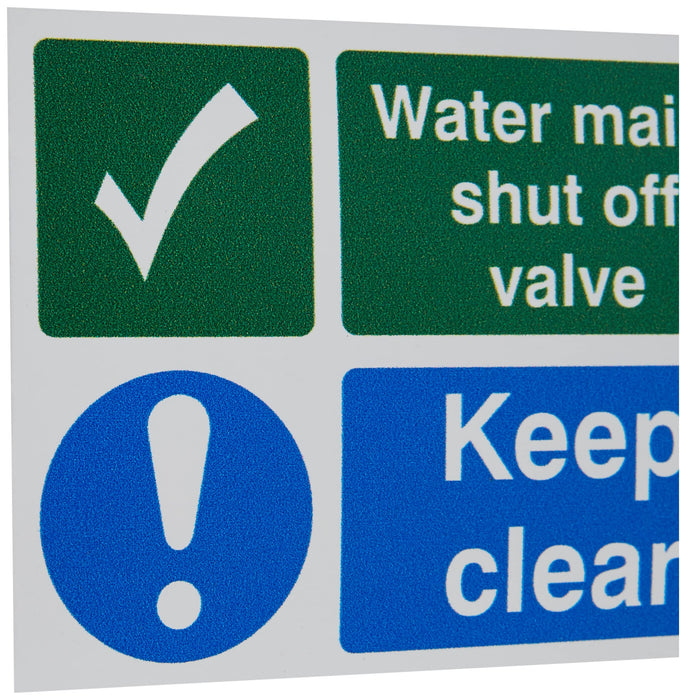 Mandatory Sign Water Shut Off Plastic 7.5 x 10 cm