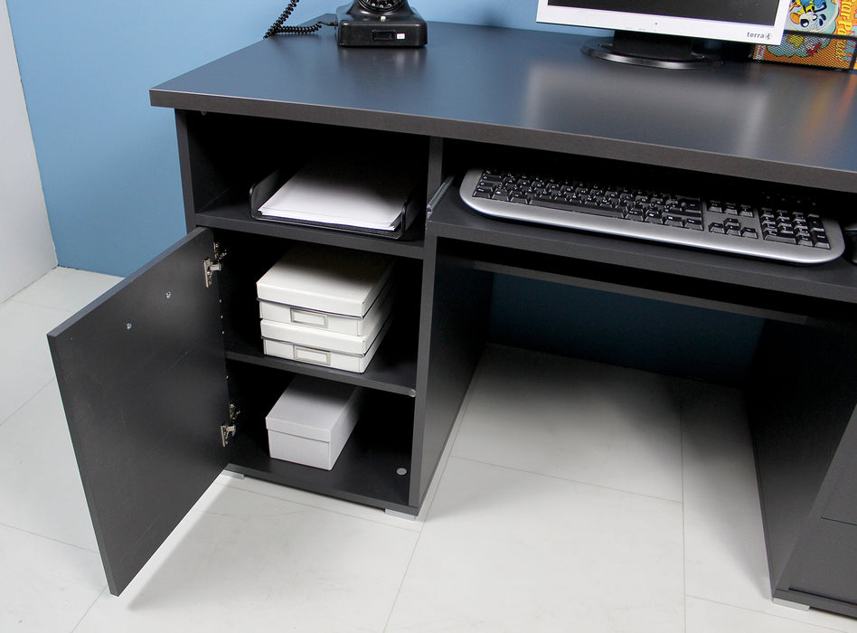 GERMANIA Home Office Desk with Anthracite Coloured Melamine Top and 3 Lockable Drawers 484 1,450 x 700 x 750 mm