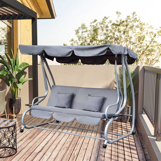 OutSunny3 Seater Swing Bench and 2 Pillows Grey