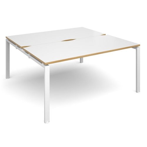 Dams International Rectangular Back to Back Desk with White Melamine Top, Oak Edging and White Frame 4 Legs Adapt II 1600 x 1600 x 725 mm