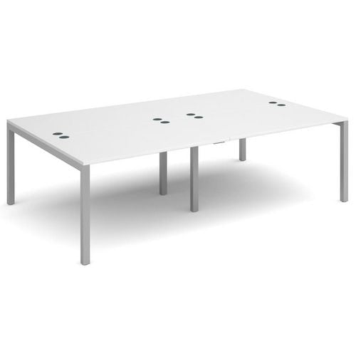 Dams International Rectangular Double Back to Back Desk with White Melamine Top and Silver Frame 4 Legs Connex 2400 x 1600 x 725mm