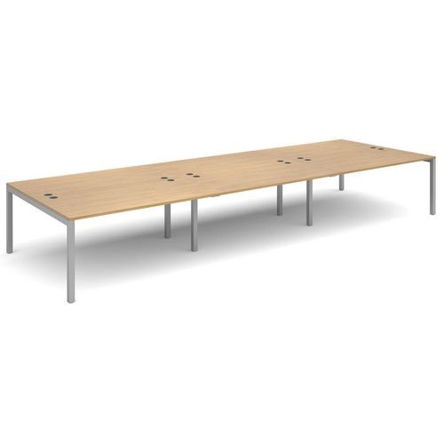 Dams International Rectangular Triple Back to Back Desk with Oak Coloured Melamine Top and Silver Frame 4 Legs Connex 4800 x 1600 x 725mm