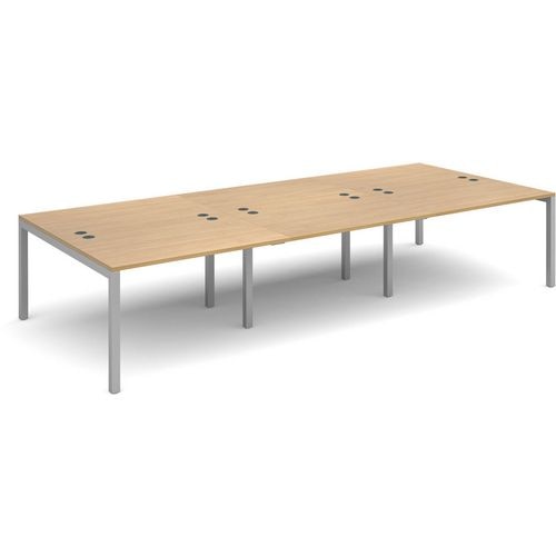 Dams International Rectangular Triple Back to Back Desk with Oak Coloured Melamine Top and Silver Frame 4 Legs Connex 3600 x 1600 x 725mm