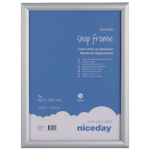 Niceday Wall Mountable Snap Frame 978916 Din A3 327 x 450 mm Silver