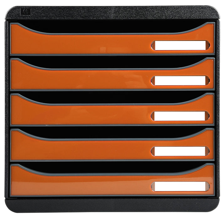 Exacompta Drawer Unit with 5 Drawers Big Box Plus Plastic Glossy Black, Orange 27.8 x 34.7 x 27.1 cm