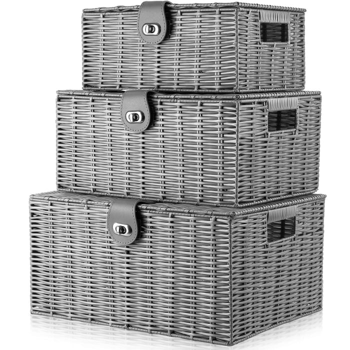 ARPAN Storage Basket Plastic Grey 36 x 28 x 18.5 cm Set of 3