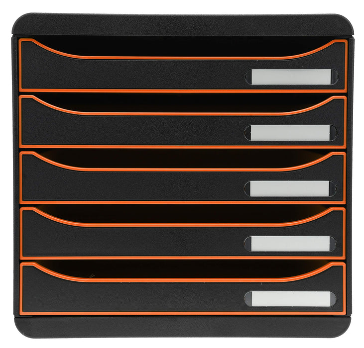 Exacompta Drawer Unit with 5 Drawers Big Box Plastic Black, Tangerine 27.8 x 34.7 x 27.1 cm