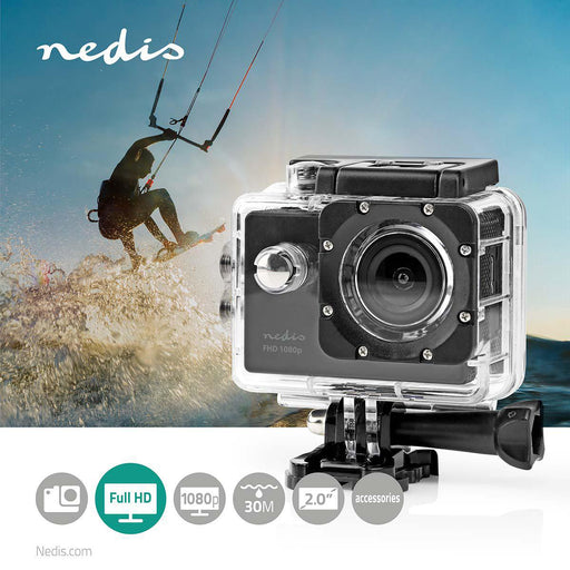 Nedis Action Cam - 1080p@30fps, 5 MPixel, Waterproof up to: 30.0 m, Mounts included - Black