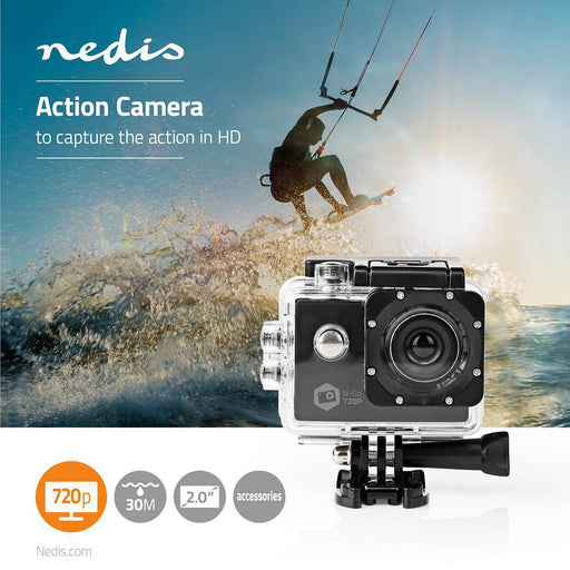 Nedis Action Cam - 720p@30fps, 5 MPixel, Waterproof up to: 30.0 m, Mounts included - Black