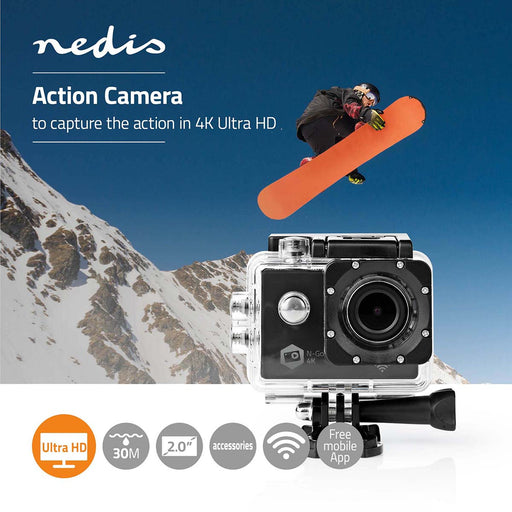 Nedis Action Cam - 4K@30fps, 16 MPixel, Waterproof up to: 30.0 m, Mounts included - Black