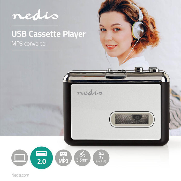 Nedis Cassette Converter - Portable, Connection output: 1x 3.5 mm / 1x Mini USB, Accessories: USB-Cable, Accessories: USB-Cable - Battery Powered / USB Powered