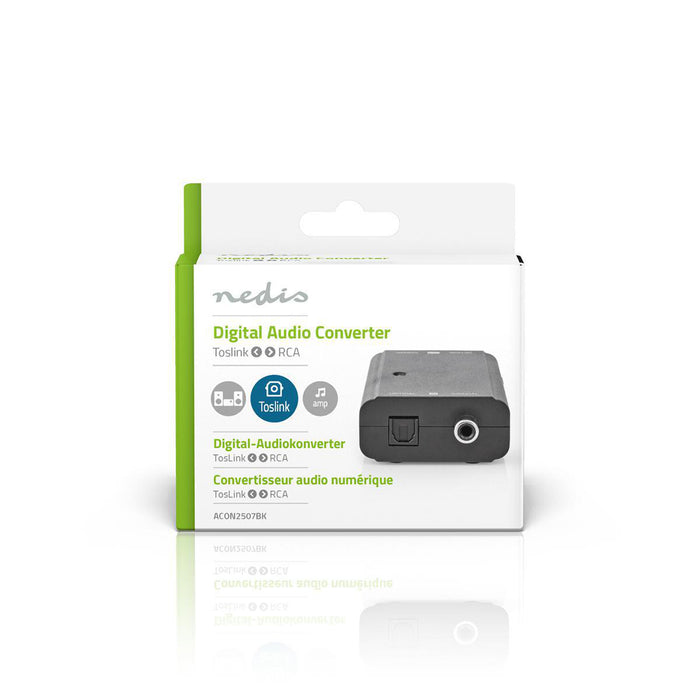 Nedis Digital Audio Converter - 2-way, Connection input: 1x S/PDIF (RCA) Female / 1x TosLink Female, Connection output: 1x S/PDIF (RCA) Female / 1x TosLink Female, Manual - Black