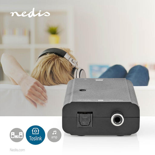 Nedis Digital Audio Converter - 2-way, Connection input: 1x S/PDIF (RCA) Female / 1x TosLink Female, Connection output: 2x RCA Male, Manual - Black