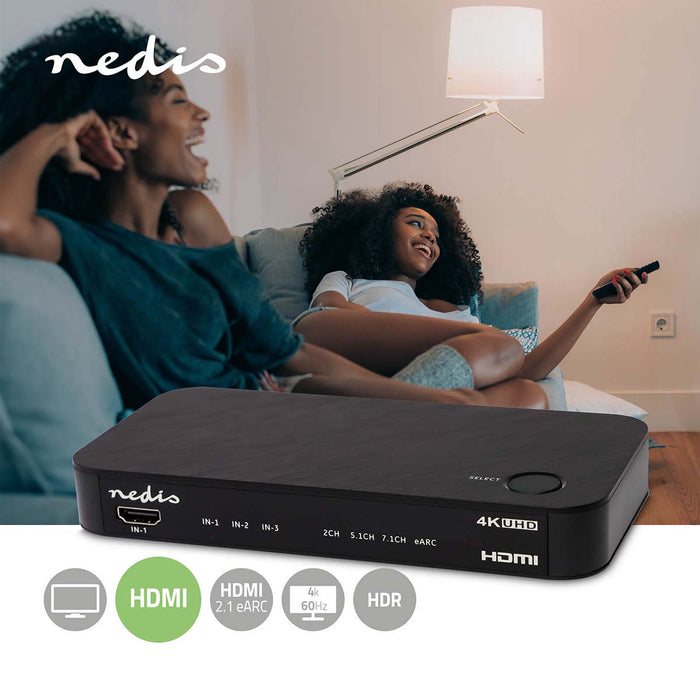 Nedis Digital Audio Converter - 2-way, Connection input: DC Power / 3x HDMI Input, Connection output: 1x 3.5 mm / 1x TosLink / 2x HDMI Output, Automatic / Push Button - Anthracite