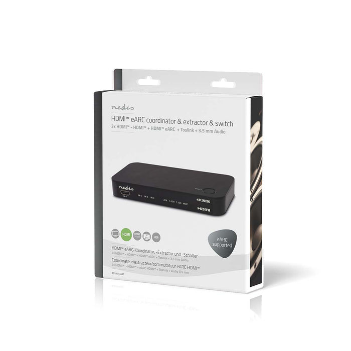 Nedis Digital Audio Converter - 2-way, Connection input: DC Power / 3x HDMI Input, Connection output: 1x 3.5 mm / 1x TosLink / 2x HDMI Output, Automatic / Push Button - Anthracite