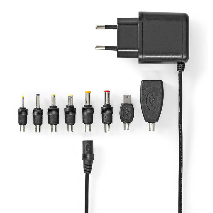 Nedis Universal AC Power Adapter - 12.5 W, 5 V DC, 1.60 m, 8 plug(s) - Black