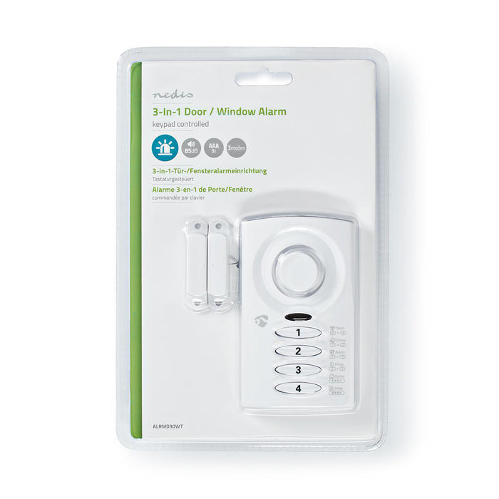 Nedis Doorstep Window Alarm - Battery Powered, 3x AAA/LR03, 85 dB, 85 dB - White