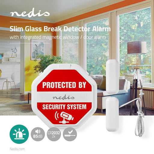 Nedis Doorstep Window Alarm - Battery Powered, 2x CR2032, 85 dB, 85 dB - White