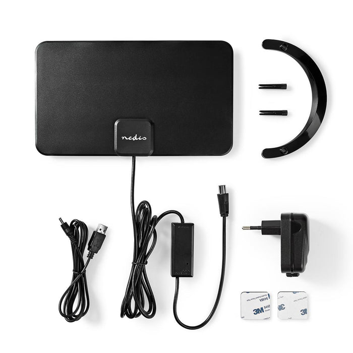 Nedis Indoor HDTV Antenna - Active, FM / UHF / VHF, Reception range: 0-25 km, ABS - Black