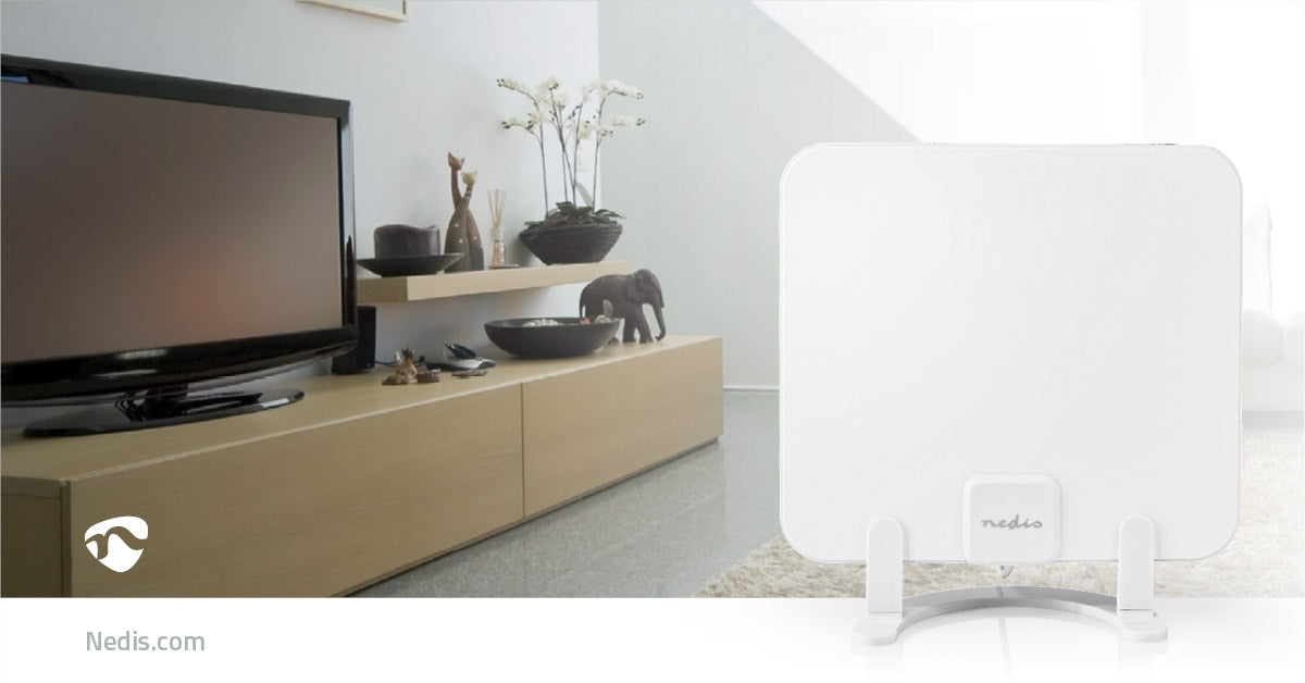 Nedis Indoor HDTV Antenna - Active, FM / UHF / VHF, Reception range: 0-25 km, ABS - White